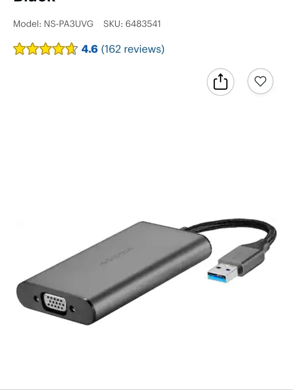 Insignia - USB to VGA Adapter - Black